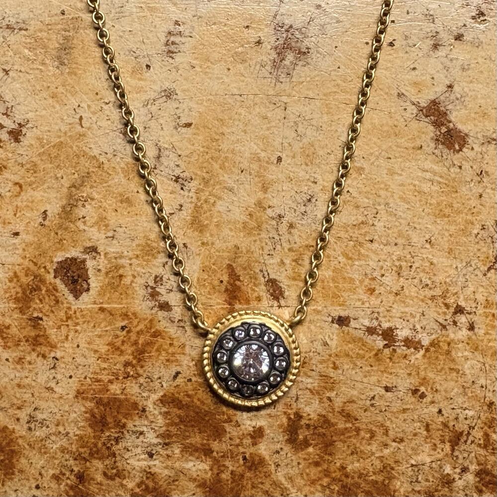 Freida Rothman Necklace 14K Gold Plate over Sterling Silver CZ Nautical Button